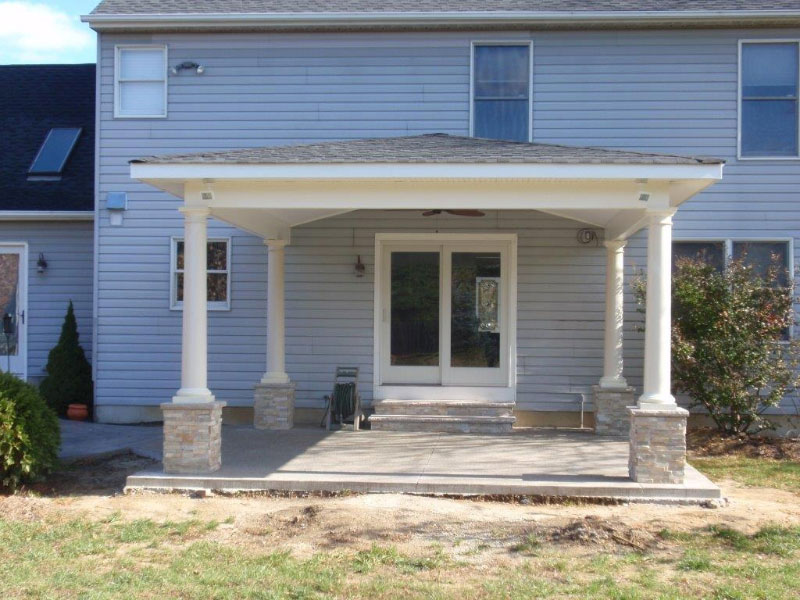 Covered Porch with Columns Stone work