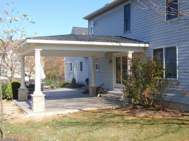 Covered Porch with Columns Stone work